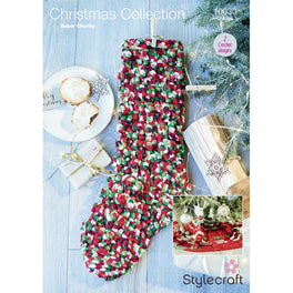 Crocheted Christmas Tree Skirt and Stocking in Stylecraft Winter Magic XL Super Chunky & Merry Go Round XL - Digital Version 10030