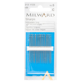 Milward Hand Sewing Needles: Sharps: No.5: 20 Pieces