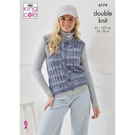 Round & V-Neck Waistcoats Knitted in King Cole Homespun Prism DK