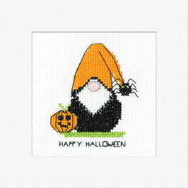 Pumpkin Gonk Greetings Card - Heritage Crafts Cross Stitch Kit