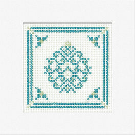 Filigree Christmas Bauble Teal Greetings Card - Heritage Crafts Cross Stitch Kit