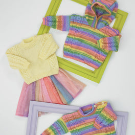 Sweater and Hooded Sweater in James C Brett Baby Twinkle Print DK JB684