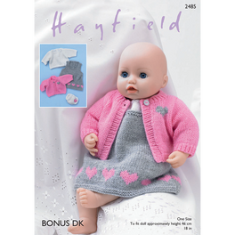 Baby Doll's Pinafore, Cardigan, Top, and Pants in Hayfield Bonus Dk