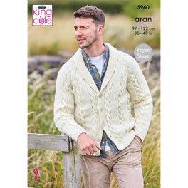 Men's V and Shawl Collared Cardigans in King Cole Wool Aran
