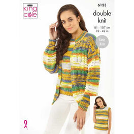 Sweater, Cardigan, & Tank Top Knitted in King Cole Tropical Beaches DK - Digital Version 6123