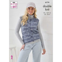 Round & V-Neck Waistcoats Knitted in King Cole Homespun Prism DK - Digital Version 6174