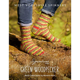 Green Woodpecker Mock-Cable Socks in WYS Signature 4ply by Winwick Mum - Digital Pattern DBP0295