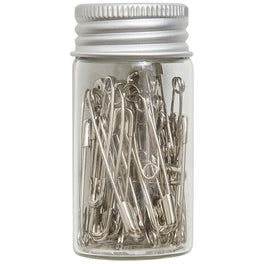 Hobby Gift Safety Pins In Jar Assorted 50 Pieces - Woodblock Floral