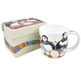 Emma Ball Knitting Puffins Bone China Mug with Gift Box