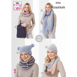 Hats, Snoods, Wristwarmers, Scarf & Bag Knitted in King Cole Rosarium Mega Chunky