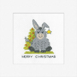 Donkey Christmas Tree  Greetings Card - Heritage Crafts Cross Stitch Kit