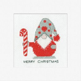 Gonk Christmas Candy Cane Greetings Card - Heritage Crafts Cross Stitch Kit