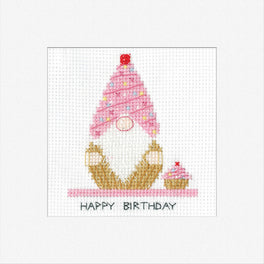 Gonk Birthday Cupcake- Greetings Card - Heritage Crafts Cross Stitch Kit