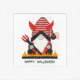 Gonk Devil Halloween  Greetings Card - Heritage Crafts Cross Stitch Kit