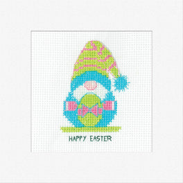 Gonk Easter Egg Bow - Greetings Card - Heritage Crafts Cross Stitch Kit