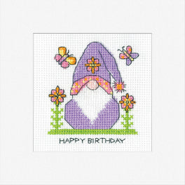 Gonk Birthday Flowers - Greetings Card - Heritage Crafts Cross Stitch Kit