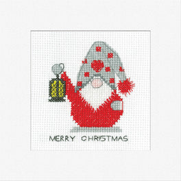 Gonk Christmas Lantern Greetings Card - Heritage Crafts Cross Stitch Kit