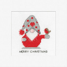 Gonk Christmas Robin Greetings Card - Heritage Crafts Cross Stitch Kit