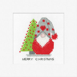 Gonk Christmas Tree Greetings Card - Heritage Crafts Cross Stitch Kit
