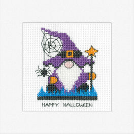 Gonk Wizard Halloween  Greetings Card - Heritage Crafts Cross Stitch Kit