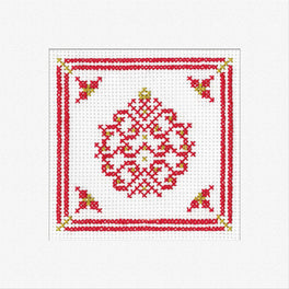 Filigree Christmas Bauble Red Greetings Card - Heritage Crafts Cross Stitch Kit