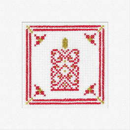 Filigree Christmas Candle  Red Greetings Card - Heritage Crafts Cross Stitch Kit