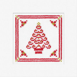 Filigree Christmas Tree Red Greetings Card - Heritage Crafts Cross Stitch Kit