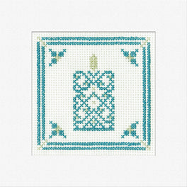 Filigree Christmas Candle Teal Greetings Card - Heritage Crafts Cross Stitch Kit