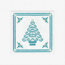 Filigree Christmas Tree Teal Greetings Card - Heritage Crafts Cross Stitch Kit