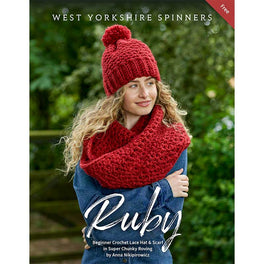 Free Download - Ruby Beginner Crochet Lace Hat & Scarf in West Yorkshire Spinners Re:Treat Chunky Roving