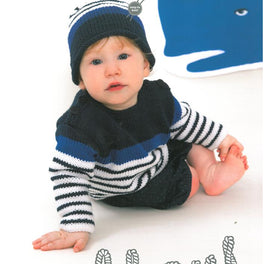 Babies Striped Jumper and Striped Hat knitted in Rico Baby Cotton Soft DK (326)