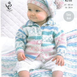 Babies Cardigan, Blanket and Beret in King Cole Cherish and Cherished DK