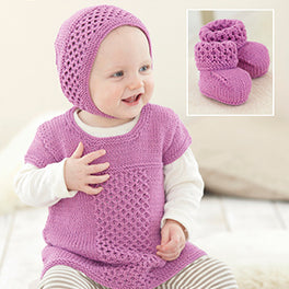 Dress, Bootees & Bonnet in Sirdar Snuggly Baby Bamboo DK - Digital Version
