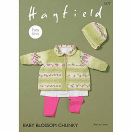 Matinee Coat & Bonnet in Hayfield Baby Blossom Chunky  - Digital Version