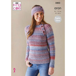 Cardigan Sweater and Headband in King Cole Acorn Aran - Digital Version 5803