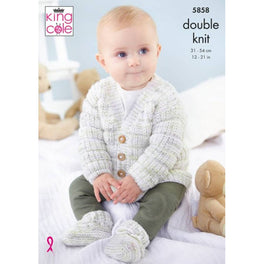 Cardigan, Waistcoat, Sweater, Tank Top & Bootees Knitted in King Cole Little Treasures DK