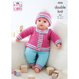 Dolls Clothes - Babygrow, Bootees, Jacket, Leggings And Hat Knitted in King Cole DK