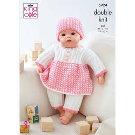 Dolls Clothes - Top, Pants, Hat, Bootees, Jacket and Helmet Knitted in King Cole DK