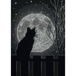 Black Moon Cat Counted Cross Stitch Kit