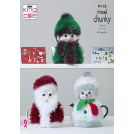 Christmas Tea Cosies in King Cole Tinsel Chunky and DK