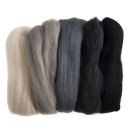 Natural Wool Roving: 50g: Assorted Monochrome