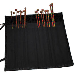 Fabric Knitting Pin Case: Black Jacquard Wrap-Around: 25cm