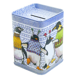 Emma Ball Square Money Tin - Penguins in Pullovers