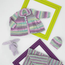 Matinee Coat, Hat and Blanket in James C Brett Baby Twinkle Print DK JB683