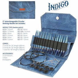 Indigo Interchangeable 5" Circular Lykke Driftwood Knitting Needle Set