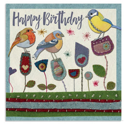 Emma Ball Greetings Card - Three Stitched Birdies Birthday